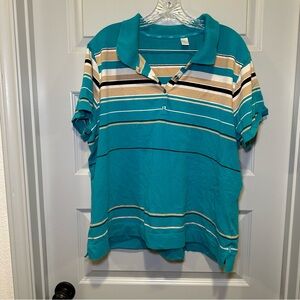 Liz Golf by Liz Claiborne Teal Blue/Tan Striped Polo Shirt size 3X